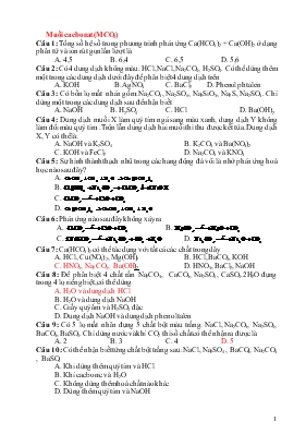 Giáo án Trắc nghiệm chương 3 Muối cacbonat (MCO3)